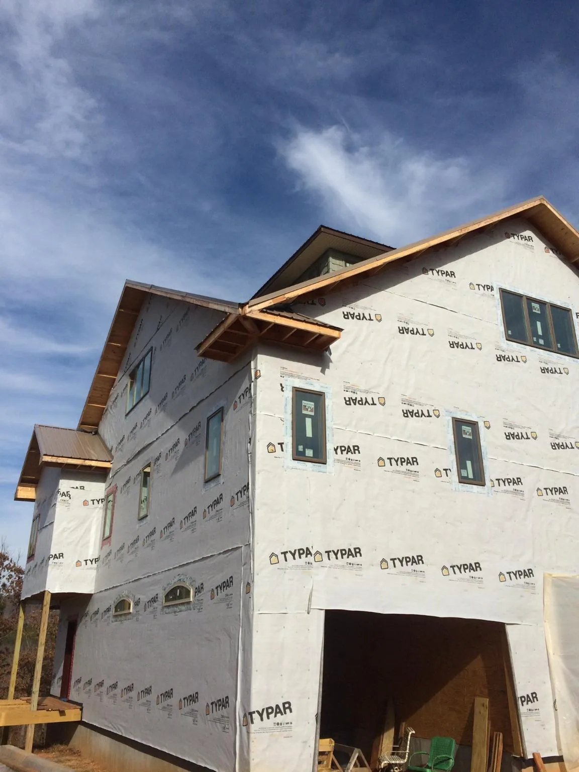 Stick built house wrapped in Typar with new roof framing and dormers in Gettysburg